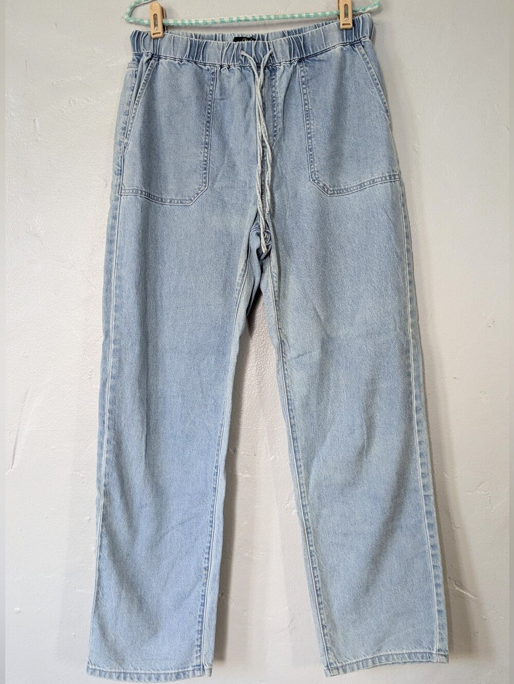 Volcom High Rise Elastic Waist Drawstring Light Wash Denim Jeans Womens Small